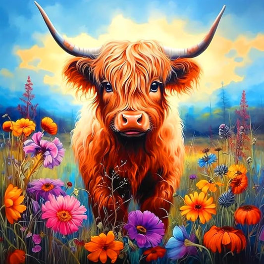 5D Cow Diamond Painting Art Kits for Adults Highland Cow DIY Diamond Painting Round Full Drill Art Craft Kits for Home Wall Decor Gifts 14x14inch