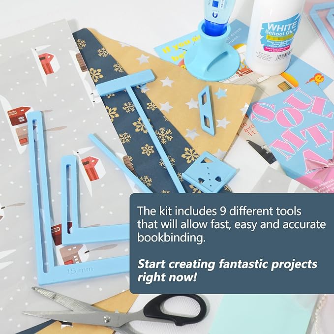 UPTTHOW 9Pcs Bookbinding Easy Scrapbooking Tool for Starter, Complete Great Stencils and Cutter Guide Kit Can Be Made into Notebook Calender Junk Journal Handbook