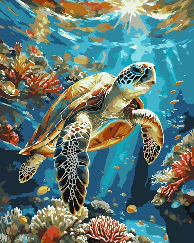 ldazao Painting By Numbers for Adults Number Oil Painting Kit Paint By Numbers Kit Beginner Turtle DIY Painting Kits for Adults Without Frame Paint By Number On Canvas for Gift Home Wall Decor