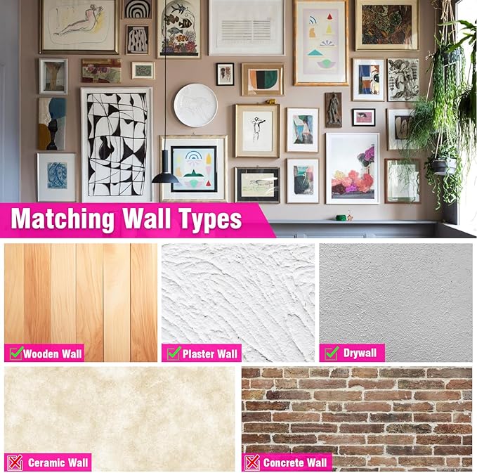 THINKLEARN Picture Hanging Kit - 327Pcs Picture Hangers with Hooks, Nails, Wires, Level & Hammer, Wall Hanging Kit for Frame, Painting, Art, Photo, Picture Hanging Hardware for Home & Office Decor