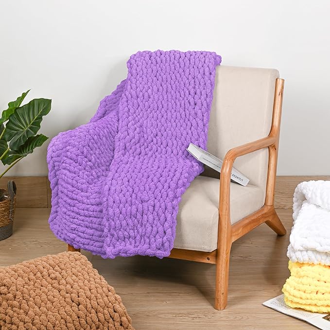 8 Packs Jumbo Chenille Chunky Yarn for Crocheting Knitting, Handcrafts & Blanket Yarn (Purple, 8 Pack)