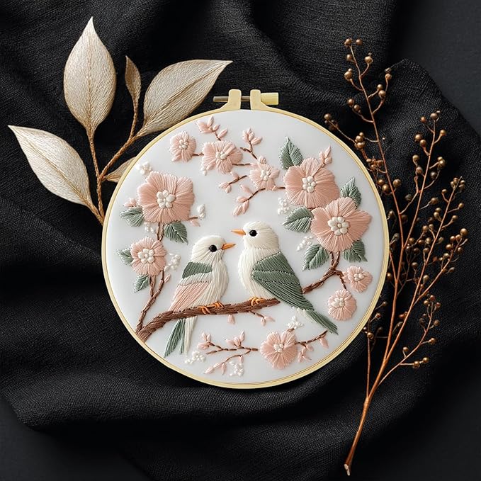JOZYSH 11CT Embroidery Kit for Beginners Adult, Hummingbird Embroidery Kit for Beginners Include Embroidery Cloth Hoops Threads for Craft Lover Hand Stitch with Embroidery Skill Techniques