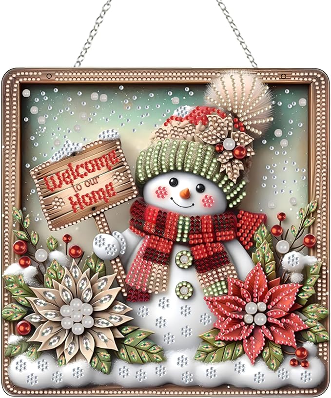 Diamond Art Hanging Kit for Adult,Special Shaped Rhinestone,DIY Acrylic Diamond Art Painting Window Pendants Home Garden Wall Hanging Kits Hanging Ornament,Double Sided. (Christmas Snowman-1)