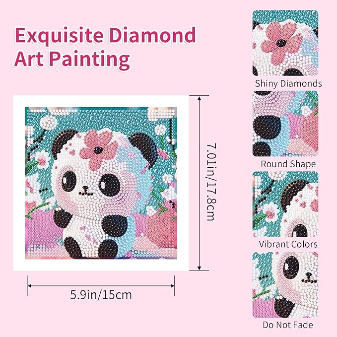 PERFECTSIGHT Cute 5D Diamond Art Kits with Wooden Frame, Kawaii DIY Painting Art for Adults Teens, Diamond Arts and Crafts Sets, Big Gem Full Drill Diamond Dots for Women Beginners (Flower Panda)