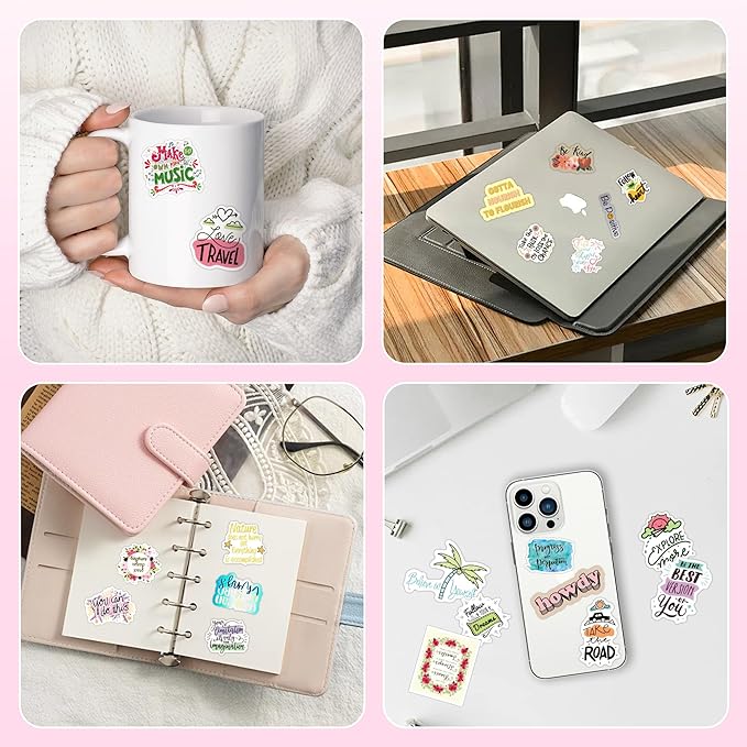200 pcs quote & positive stickers pack — waterproof motivational vinyl stickers for water bottles, stanley cups, hydro flasks, laptops, computers, vision boards (positive sticker)