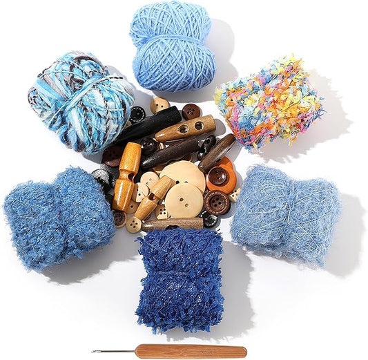 20 Pcs of 2-Yard Original Art Yarns - for DIY Art Yarns for Jewelry Making, Junk Magazines, Knitting, Crafts, Textile Decorative, Tassels, Vintage Yarn Card Making (Lake Blue)