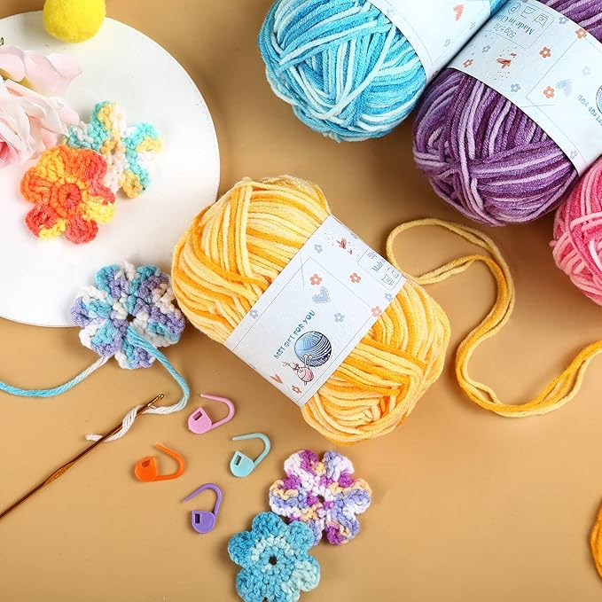 Yinsun 10x50g Multi Color Acrylic Yarn 50g 1750 Yards Crochet Yarn Starter kit with Storage Bag for Knitting Crocheting Weaving Adult and Kid Craft Projects