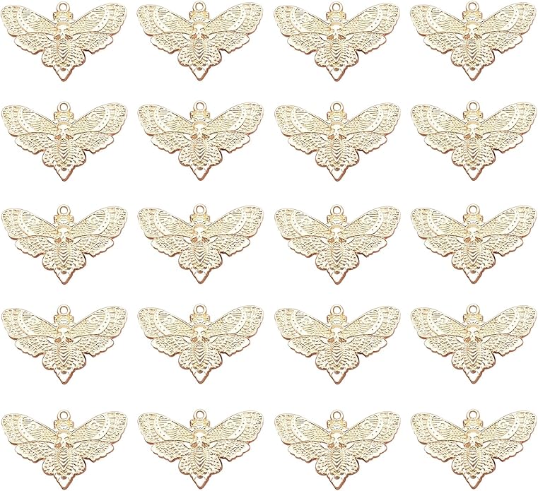 20PCS Skull Head Moth Pendant Alloy Gothic Moth Charms Death Head Insect Jewelry Charms For Jewelry Making DIY Bracelets Necklaces Crafts