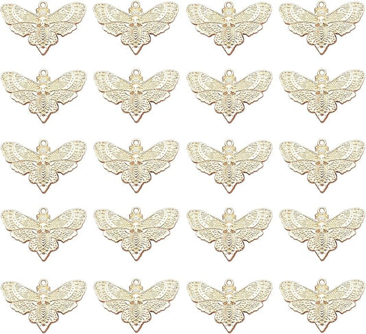 20PCS Skull Head Moth Pendant Alloy Gothic Moth Charms Death Head Insect Jewelry Charms For Jewelry Making DIY Bracelets Necklaces Crafts