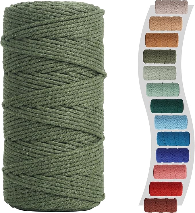 Macrame Cord 3mm 220yards (200 Meters) Olive Green Macrame Supplies Macrame Yarn, Colored Cotton Rope, Colored Cord for DIY