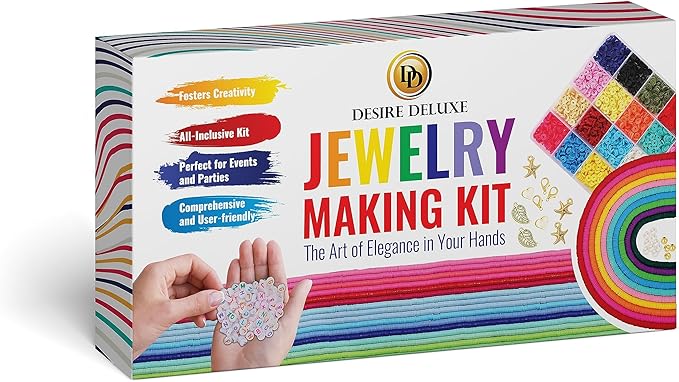 Desire Deluxe Bracelet Making Kit - Beads for Bracelets, Friendship Necklace with Charm Kit Elastic Strings - Jewelry Making Supplies for Halloween, Christmas, Birthday Gifts for Girls (6084pc)
