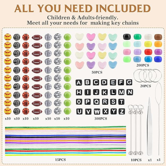 wobiogho 675 pcs diy keychain making kit with letter beads & heart beads, personalized beaded key rings and accessories for bracelets, necklaces, backpacks & gifts