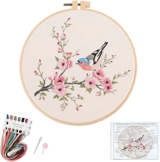 Silentsea Embroidery Kit, Floral and Nature Designs, 3-Pack with Hoops, Needlework Pattern Set (Bird)