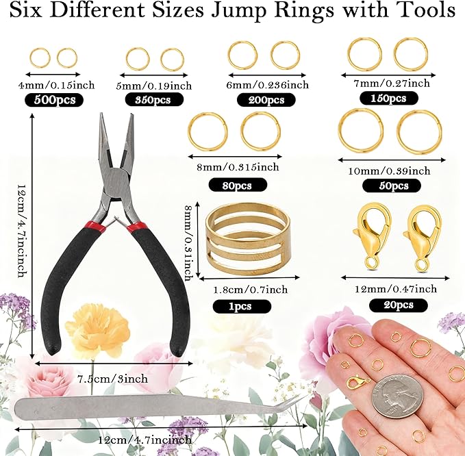 1350pcs Open Jump Rings Lobster Clasps Set with Jewelry Pliers,Tweezers and Jump Rings Tool Opener for DIY Bracelet Necklace Extender Chains Jewelry Making (Golden)