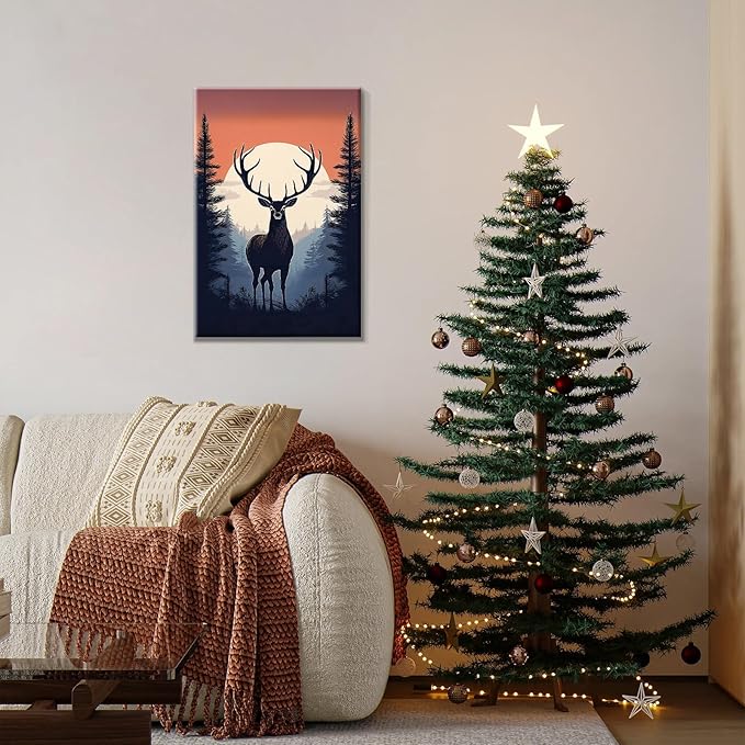 JOOZ Paint by Numbers Kit for Adults Framed Deer Paint by Number with Easel Moon Adult Paint by Number Kits Framed Canvas DIY Forest Oil Painting Kits for Home Wall Decor 8x12 Inch