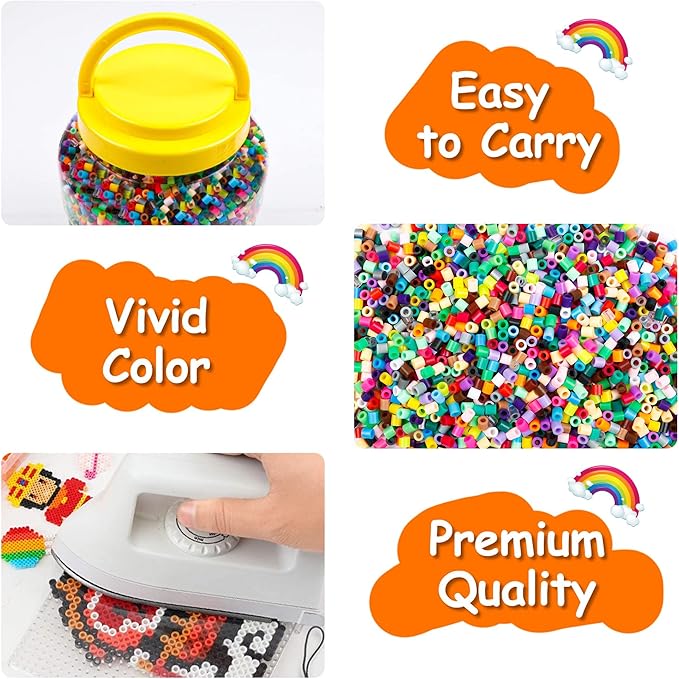 23,000 pcs fuse beads kit for kids crafts, 30 colors iron beads set with 3 pegboards, 5 ironing paper, 10 patterns, gifts for birthday christmas, multicolor 5mm melty beads bulk refill kit by inscraft