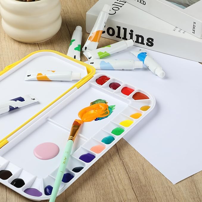 Mr. Pen- Airtight Watercolor Palette with Lid, Yellow, 18 Wells and 2 Mixing Areas, Empty Watercolor Palette, Paint Pallet with Lid, Folding Paint Tray