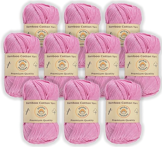 10-Pack of Yonkey Monkey 500 Grams Yarn - 70% Rayon derived from Bamboo, 30% Cotton - Imported - Pink 9025