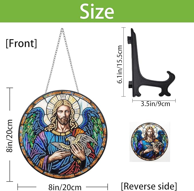 Wergund 5D DIY Jesus Diamond Art Hanging Kits, Hanging Diamond Art Religion, Acrylic Special Shaped Rhinestone, Window Hanging Pendants for Home Wall Garden Front Door Outdoor Decor Gift(Jesus)