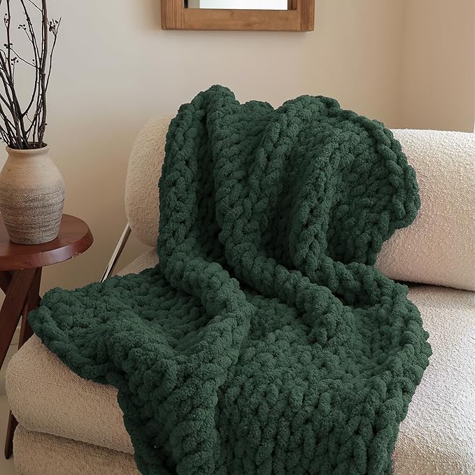 Jumbo Chunky Yarn for Hand Knitting - Super Thick Chenille Chunky Yarn for Crocheting - Extra Soft Bulky Fluffy Blanket Big Yarns 8 Jumbo Pack (27yds,8 oz Each Skein) Dark Green