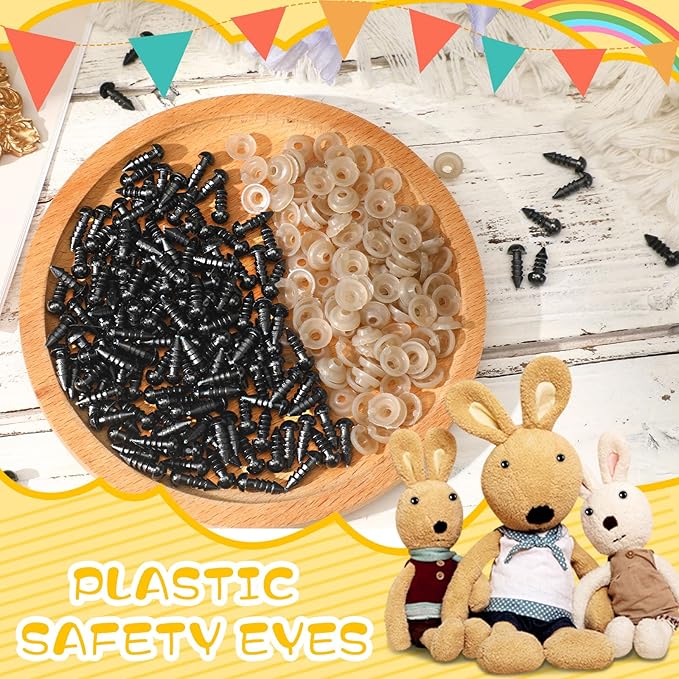 UPINS 600 Pieces 6MM Safety Eyes with Washers Black Plastic Safety Eyes for Amigurumi Doll Crochet Eyes for DIY Crafts Stuffed Animals Making Supplies