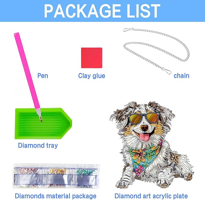 VAIIEYO 5D DIY Dog Diamond Art Hanging Ornament, Animal Diamond Painting Suncatchers Window Hanging Kit with Chain, 7.5x7.5 inch Crystal Pendant Art Craft for Gift Home Wall Front Door Decoration