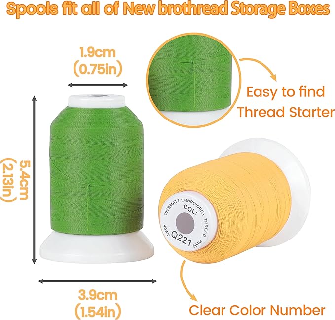 100% Frosted Matt Embroidery Machine Thread 72 Spools 40WT Each Spool 500M (550Y) Compatible with Brother Babylock Janome Singer Pfaff Bernina Embroidery Sewing Machine-Made by New brothread