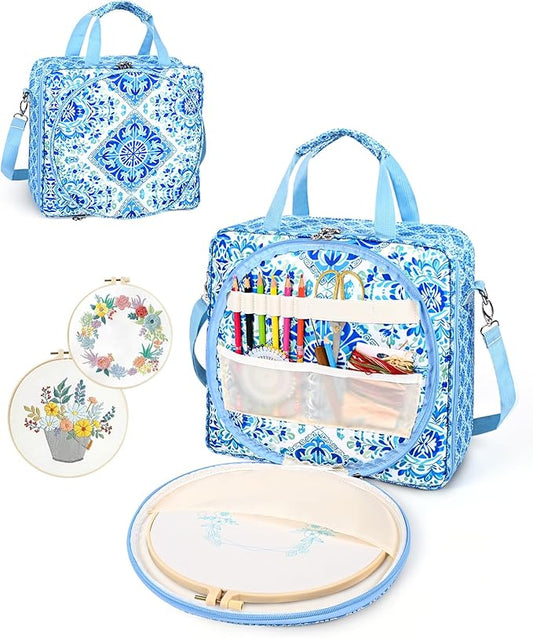 Telawsfun Embroidery Project Bag Organizer, Embroidery Supply Storage Bag with Removable Binder, Portable Carrying Tote for Thread Tools and Accessoriess, Bag Only
