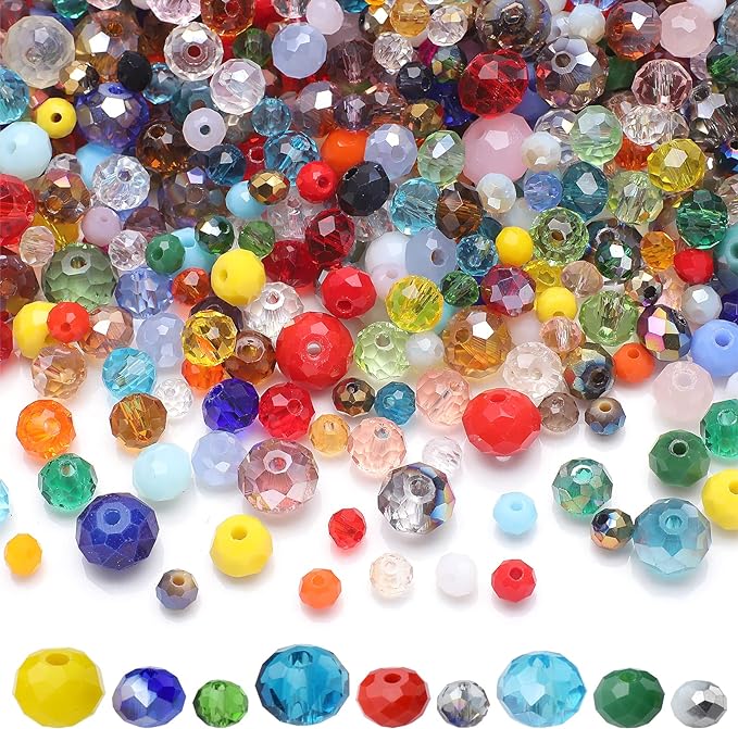 Mixed 4/6/8mm Round Rondelle Beads 1000pcs Lampwork Briolette Glass Crystal Beads for Jewelry Making Kit,Bracelets,Necklaces,Earrings(Multicolor)