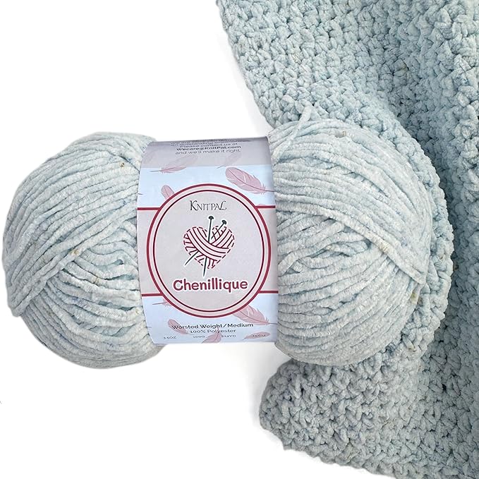 Chenillique Velvet Chenille Yarn for Crocheting, 4-Pack (856Yds / 400G), Free Patterns, Beginners Friendly - Soft Baby Yarn for Knitting Baby Blanket - #4 Medium Worsted Weight - Dreamy Sky
