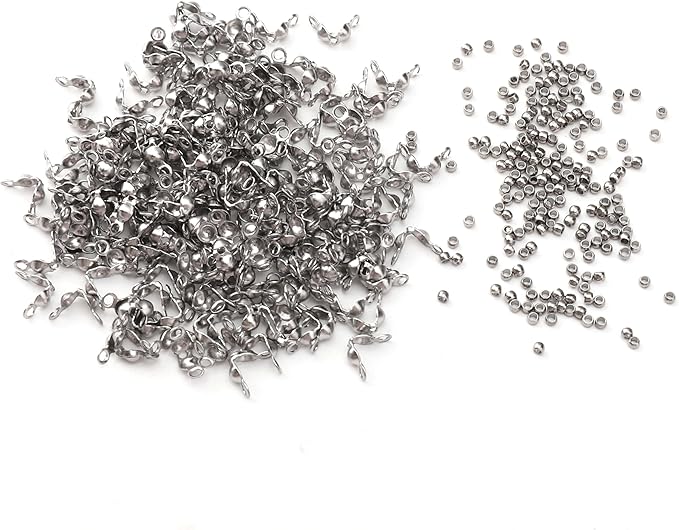 304 Stainless Steel Crimp Beads 1.5mm and End Caps 2.5x5mm Set 200pcs for Jewelry DIY Making and Repairing