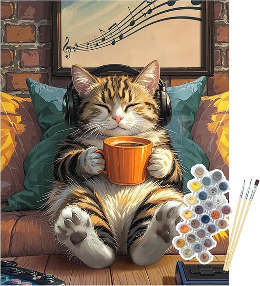 NPCSWXQ Paint By Numbers Kit for Adults Beginners, Cat Paint by Number on Canvas, DIY Acrylic Painting Crafts Number Artist Paint Kit for Home Wall Bedroom Study or Office Decor Gift 16x20Inch