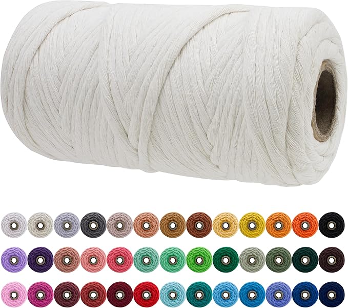 JeogYong Single Strand Macrame Cord 5mm x 109 Yards (328 Feet) Soft Cotton Rope Macrame Yarn 5 mm Macrame Cord, Macrame Supplies for Crafts Wall Hangings Plant Hangers Decorations (Natural)