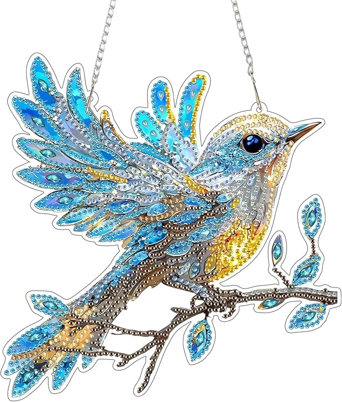 SENQAO Hummingbird Diamond Art Hanging Kits for Adults Kids, Acrylic Diamonds Painting Pendant Board Kit Bird, Diamond Art Painting Window Pendants Home Garden Wall Hanging Kits Hanging Ornament