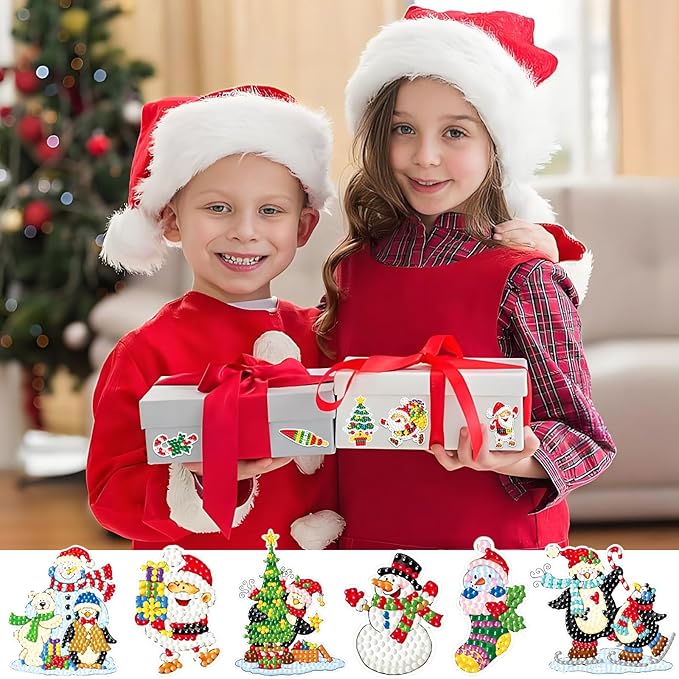 Viicoor 32PCS Christmas Diamond Painting Sticker Kit, Xmas DIY Creative Diamond Art Sticker Craft by Numbers Kits