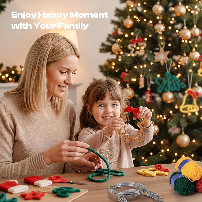 Caydo i Cord Christmas Decoration Making Kit with 24 Patterns, 7pcs Arcylic Yarns and 49ft Craft Wire Kits for Beginners, DIY Xmas iCord Handicraft Making Kit for iCord Knitting Machine(Not Included)