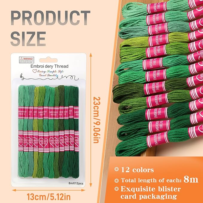 Embroidery Floss,12 Skeins Green Embroidery Thread,Friendship Bracelet String for DIY Making,Embroidery Crafts