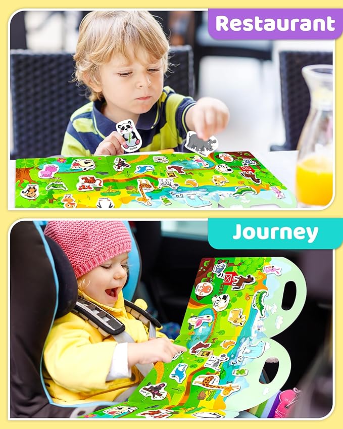 benresive reusable sticker books for kids, sticker books for toddlers, toddler travel toys activities crafts ages 3 and up birthday gifts - animals