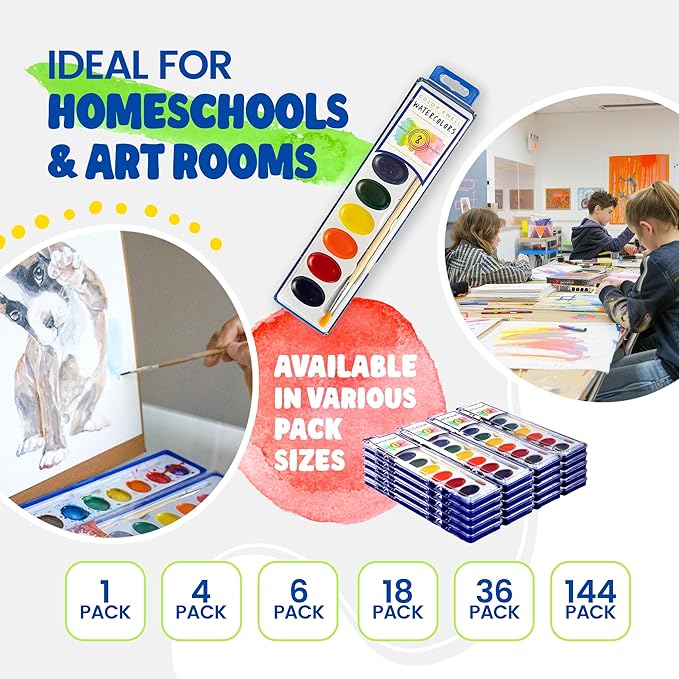 color swell bulk 8 color watercolors with wood brushes - 4 packs