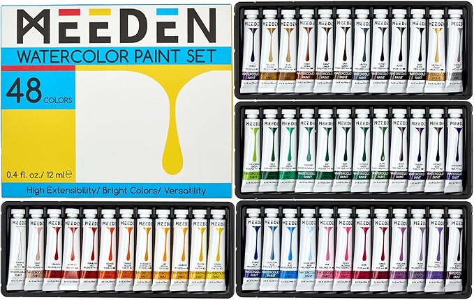 MEEDEN Watercolor Paint Tubes Set - 48 x 12ml (0.4 oz) Colors Painting Set Art Supplies - Non Toxic Water Color Paint for Adults Beginners Students