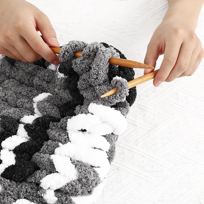 Chunky Chenille Yarn for Hand Knitting 8 Jumbo Pack Jumbo Chunky Yarn for Hand Soft Blanket Knitting, Bulky Thick Fluffy Yarn for Crocheting (Panda Color)