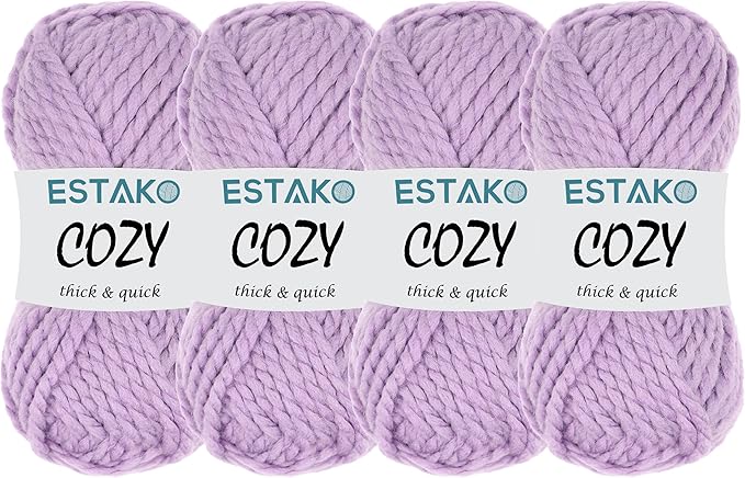 Estako Cozy Thick & Quick Yarn (4 Skeins Pack) 20% Wool 80% Acrylic Soft Super Bulky Weight #6 Knitting and Crocheting Yarn (4 x 3.52 Oz) / (4 x 65 Yrds) (50658-Lilac)