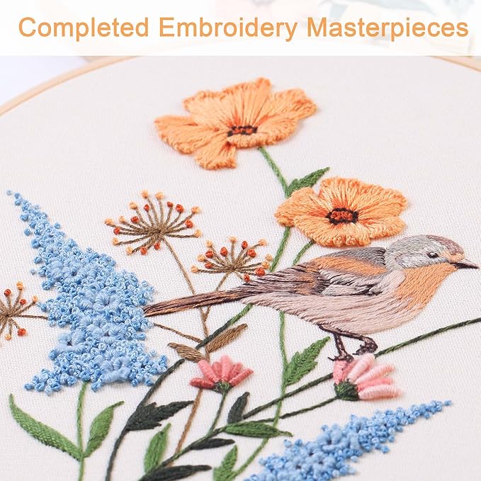 reewisly 3p embroidery starter kit patterns, diy adult cross stitch kits beginner, including 3 plastic embroidery rings, 1 scissors, colored threads,needles and instructions