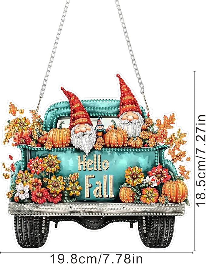 SENQAO Gnome Diamond Art Hanging Kits for Adults Beginners, DIY Acrylic 5D Special Shaped Crystal Diamond Gem Art Painting Hanging Ornament for Home Wall Decor and Gift（Hello Fall Pumpkin Flower）