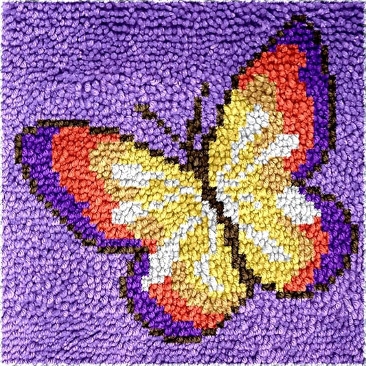 Numptain Latch Hook Kits for Adults,DIY Rug Crafts Butterfly Pattern Color Printed Canvas,Latch Hook Kits for Beginners Handmade Needlework Crafts Home Decoration,12"x12"