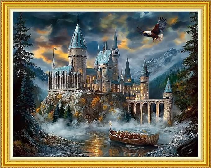 fanxvivy stamped cross stitch kits for beginners full range of cross stitching preprinted embroidery kits for adults, 11ct embroidery pattern needlepoint kits-magic castle 16x20 inch
