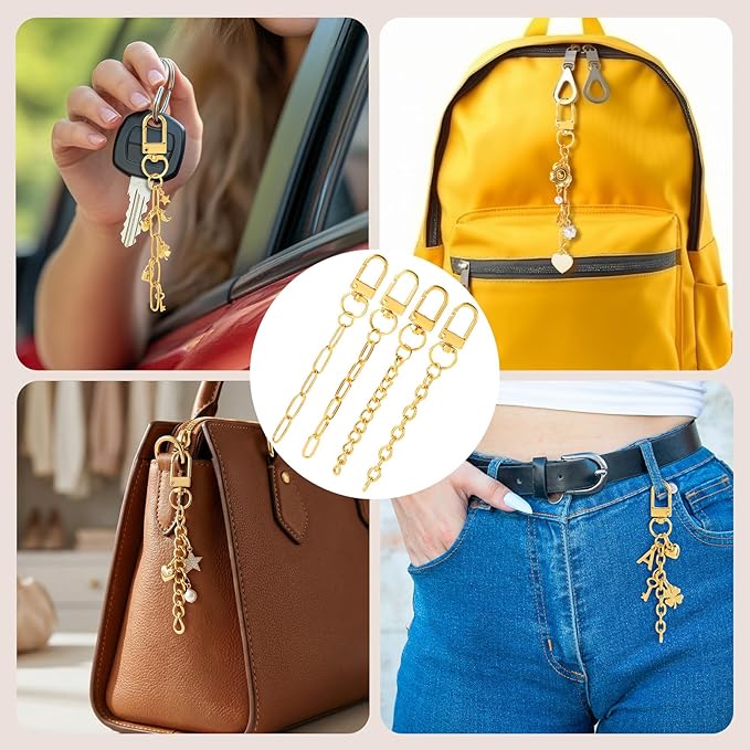 20pcs Gold Keychain Making Kit, Key Ring Swivel Snap Hook Chains, Extender Keychain Bag Charm Kits for DIY Crafts Jewelry Making Handbag Purses- 4 Styles
