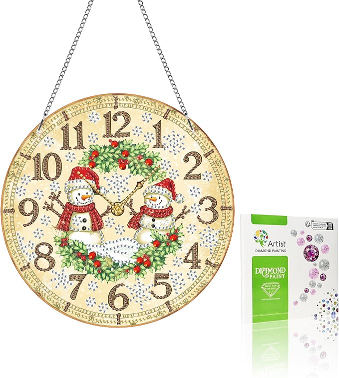 VAIIEYO Christmas Diamond Art Hanging Ornament, Snowman Diamond Painting Suncatchers Window Hanging Kit with Chain, 7.5x7.5 inch Crystal Pendant Art Craft for Gift Home Wall Front Door Decoration