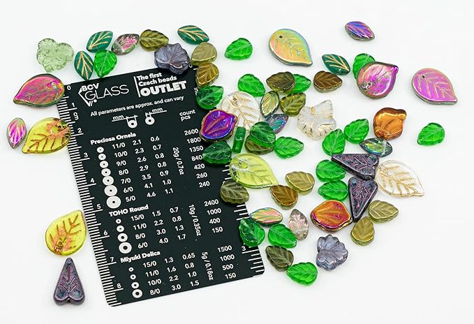 1.4oz (40g) Summer Mix of Small Czech Glass Leaf Beads, Hand Made Set Kit, Leaves 01
