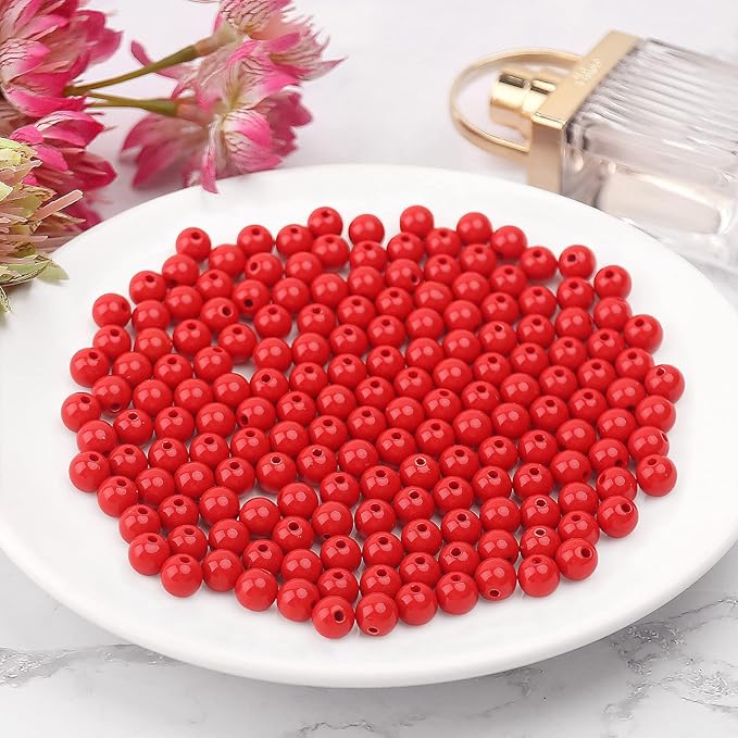 bonny boxx 200pcs 10mm smooth red acrylic round beads, plastic resin bubblegum balls chunky gumball beads for necklace and bracelet making, crafting supplies